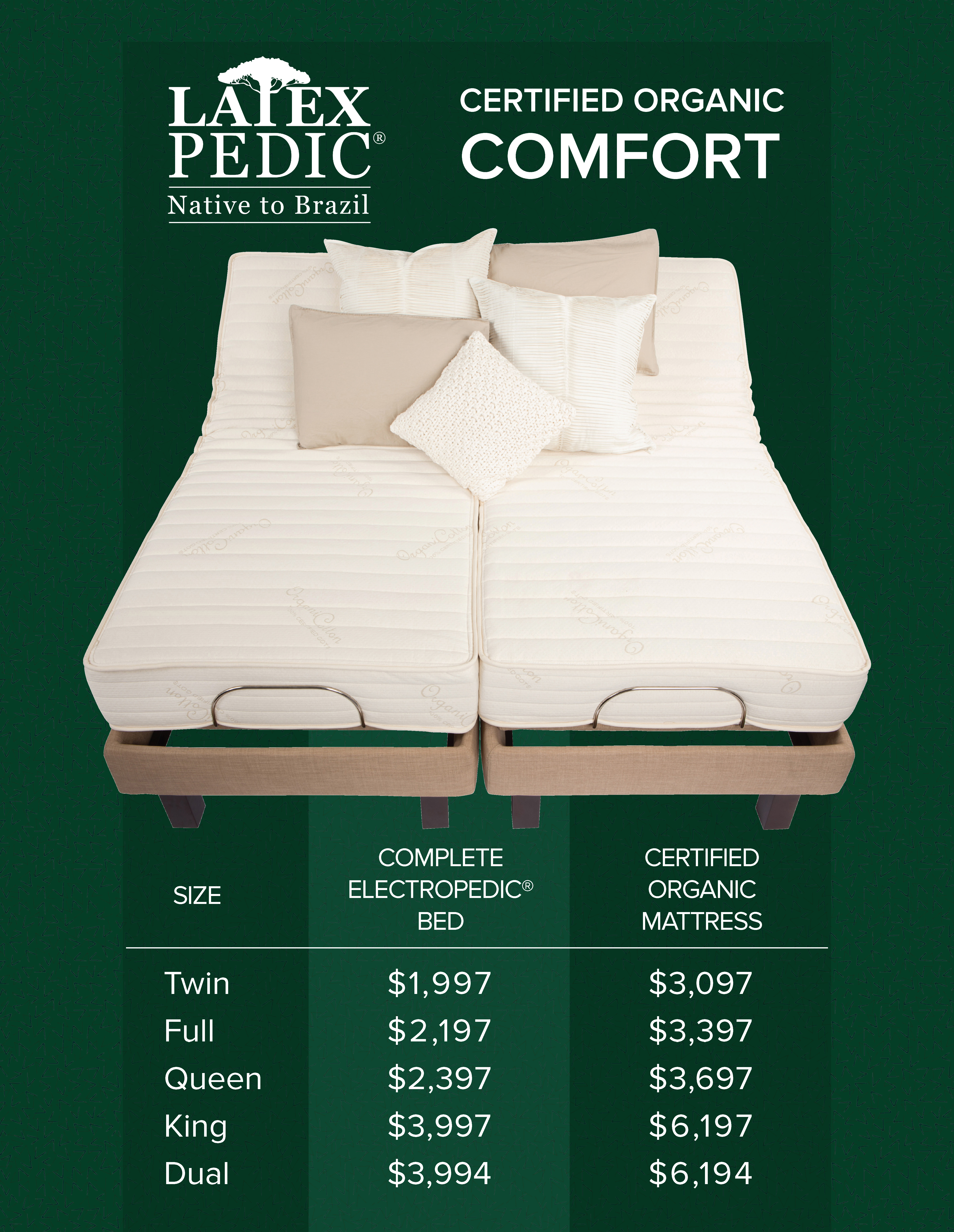 certified organic comfort price list