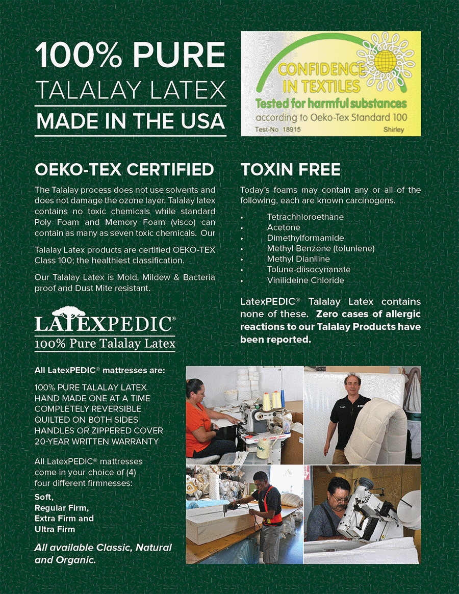 100% pure talalay latex mattress phoenix factory direct
