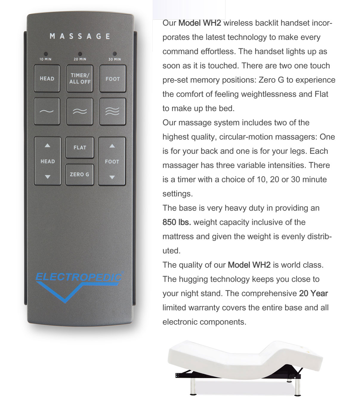 Electropedic Adjustable Bed Model WH2