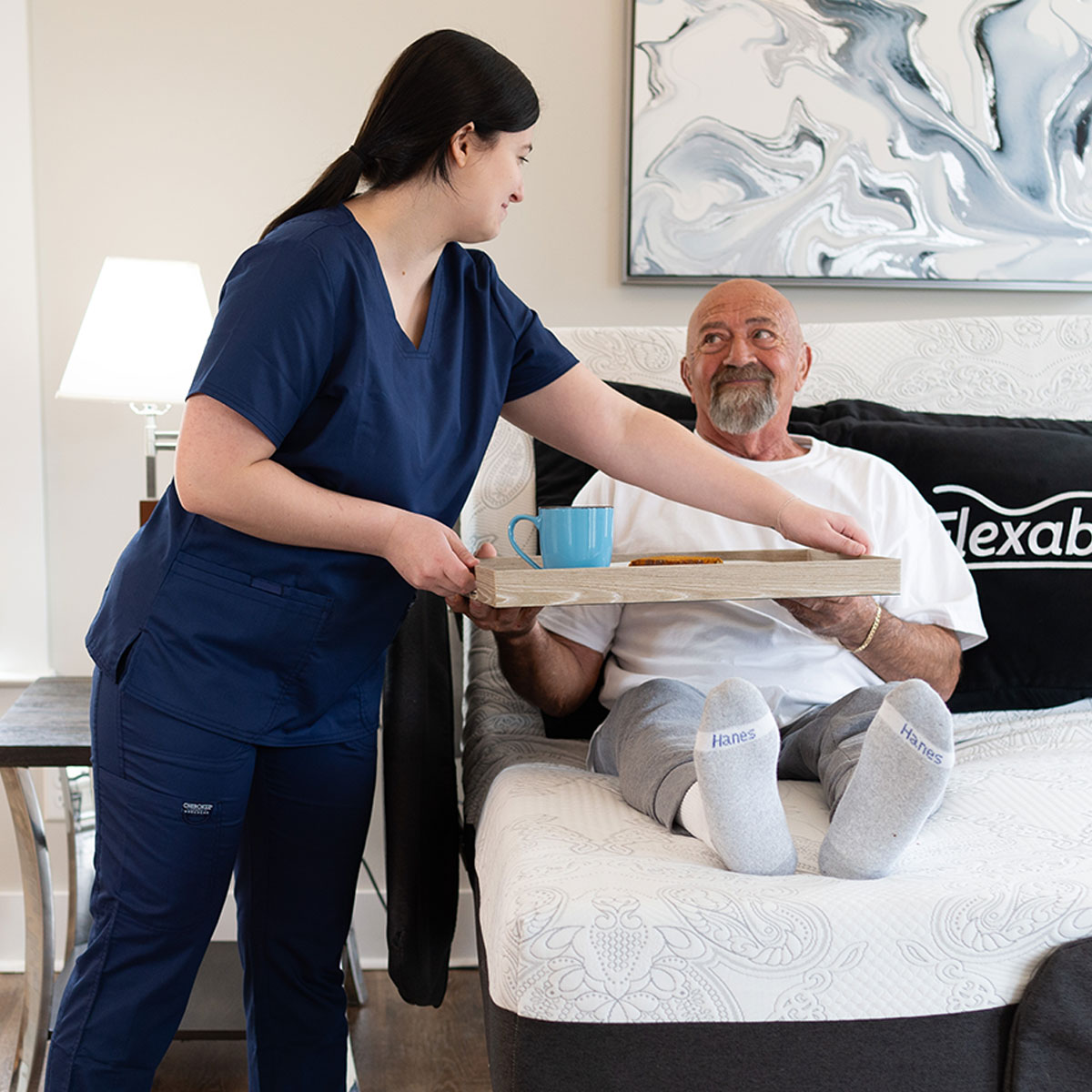 Flexabed Hi-Low SL 3-motor fully electric adjustable hospital beds in a bedroom